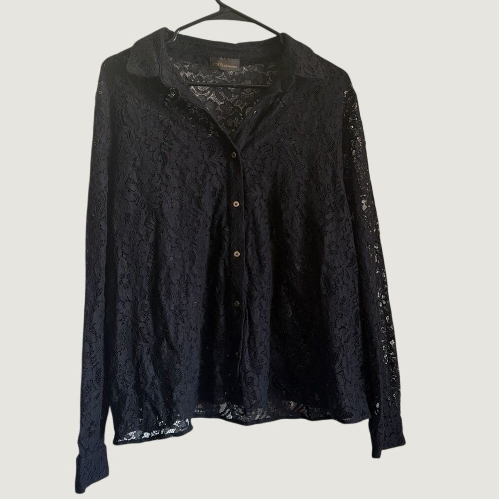 Bold Elements Black Floral Lace Button Down Shirt Long Sleeve Blouse Women Large